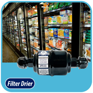 Appli Parts APFD-033 3/8 in Liquid Line Refrigerant AC Filter Drier hvac Refrigeration 033 SAE Flare connection universal unidirectional 4-1/2 in long 1-3/4 in wide  