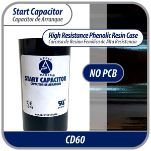 Appli Parts CON-108-330 Capacitor de Arranque 108-130 MFD (microfaradios) uF, 330 VAC. Universal para Motores Electricos, condensador de arranque de 3.7 cm de Diametro, 8.6 cm de Alto