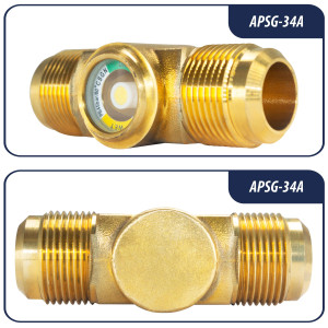 Appli Parts APSG-34A Visor de Liquido 3/4 pulg Flare e Indicador de Humedad con conexiones Rosca con cuerpo solido para Sistemas de Refrigeracion y Aire Acondicionado