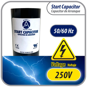 Appli Parts CON-130-250 Capacitor de Arranque 130-156 MFD (microfaradios) uF, 250 VAC. Universal para Motores Electricos, condensador de arranque de 3.7 cm de Diametro, 8.6 cm de Alto