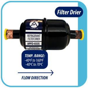 Appli Parts APFD-033S Filtro Secador 3/8 pulg para linea Liquido para Sistemas de Refrigeracion y aire acondicionado 033S ODF Soldable Universal Unidireccional 102mm Largo 25mm Ancho