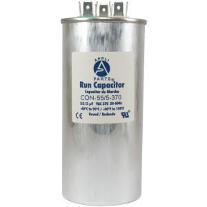 Appli Parts Condensador Capacitor de Marcha 55+5 Mfd uF (microfaradios) 370VAC CBB65 Universal Aire acondicionado y otras aplicaciones Redondo UL E476928 5.4cm Ancho 13cm Alto CON-55/5-370-R