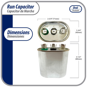 Appli Parts Condensador Capacitor de Marcha 30+5 Mfd uF (microfaradios) 370VAC CBB65 Universal Aire acondicionado y otras aplicaciones Ovalado UL E476928 CON-30/5-370