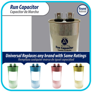 Appli Parts Condensador Capacitor de Marcha 55 Mfd uF (microfaradios) 370VAC CBB65 Universal Aire acondicionado y otras aplicaciones Redondo UL E476928 12cm Alto 5.1cm Ancho CON-55-370-R