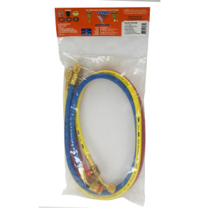Uniweld EZ3HS Juego Mangueras Manometro 3 Mangueras 3pies de largo Azul y Rojo con EZ-Turn Amarilla con Valvula de bola CFC/HCFC/HFC R410 Anti-Blowback Soft Magic