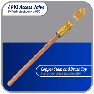 Appli Parts Valvula de acceso de 1/4 SAE x 3/16 pulg OD x con vastago de cobre de 8cm de largo con nucleo y tapa de laton con removedor de nucleo y empacadura APVS-143163
