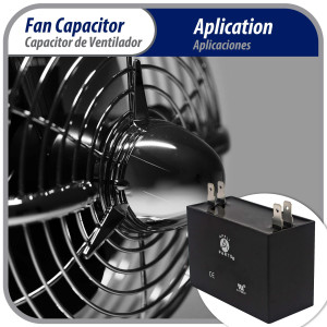 Appli Parts Fan Capacitor 10 mfd (microfarads) uf 450 VAC 4 Terminal Connections compatible with any brand within the same range of capacitance 2-1/4in Width 7/8in Depth 1-7/8in Height CAP-10-450