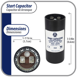 Appli Parts CON-270-110 Capacitor de Arranque 270-324 MFD (microfaradios) uF, 110-125 VAC. Universal para Motores Electricos, condensador de arranque de 3.7 cm de Diametro, 8.6 cm de Alto