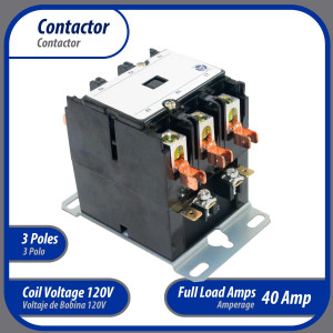 Contactor 3 Polos 40A 120V repuesto para compresores de CA y otras aplicaciones electricas Certificacion UL 476929 de Trabajo Pesado, Appli Parts modelo APAC-340120