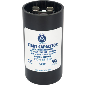 Appli Parts motor start capacitor 80-108 Mfd (microfarads) uF 250 VAC universal fit for electric motor applications 1-7/16 in Diameter 2-3/4 in Height  CON-88-250

