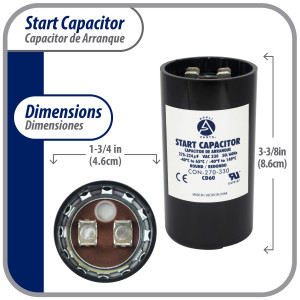 Appli Parts CON-270-330 Capacitor de Arranque 270-324 MFD (microfaradios) uF, 330 VAC. Universal para Motores Electricos, condensador de arranque de 4.6 cm de Diametro, 8.6 cm de Alto