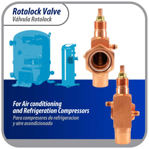 Appli Parts APRV-VA02 Valvula Rotolock V02 1-3/4 pulg x 1-1/8 pulg Soldable con puertos de acceso de 1/4 pulg Universal para sistemas de refrigeracion y aire acondicionado