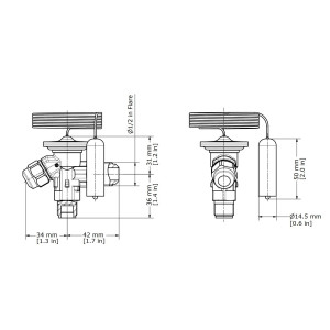 Danfoss 068Z3206 1/4 - 5.5TR Cuerpo de Valvula de Expansion, T 2, R22,R407C, 3/8x1/2 pulg, Flare Roscable, Ecualizacion Interna, Single-flow, -40 a 10 C, Capacidad determinada Segun Orficio, Producto Identico 0608Z3466