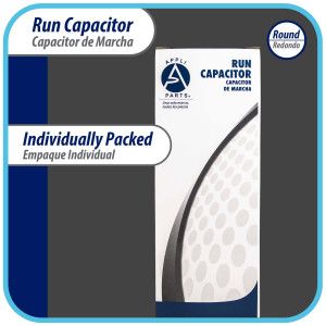 Appli Parts Run Capacitor for ac 7.5 Mfd uF (microfarads) 370 VAC or 450 VAC CBB65 Round Universal fit for hvac and other applications 2-1/2 in High 1-1/2 in Wide CON-7.5-450