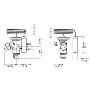 Danfoss 068Z3209 Cuerpo de Valvula de Expansion TE 2 para R22, R407C Ecualizacion Externa 3/8 x 1/2 x 1/4 Flare, Capacidad desde 1/4 hasta 5-1/2 tons, capacidad determinada por Orificio de venta separada, 068Z3238