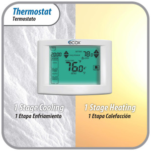 Ecox 7 Day Programmable air conditioning thermostat digital for home or office Touch Screen 5in LCD Backlit display 1 stage, 1C/1H cooling and heating battery (2xAA not Included) or 24 Volt Operated 