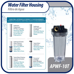 Appli Parts APWF-10T Filtro de Agua de 10 pulg color Transparente con Conector Hembra de 3/4 pulg de Bronce (No incluye el elemento filtrante)