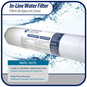 Appli Parts APWF-100 Filtro de Agua en Linea con conexion de 1/4 de pulg (Conectores no incluidos) vida util de 2500 galones o de 6 a 12 meses, para presiones entre 30 y 125 PSI