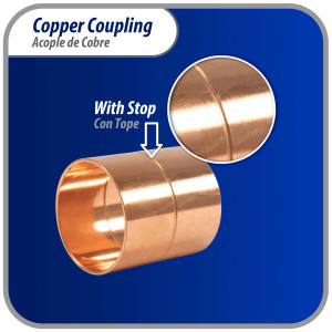 Appli Parts AP-A158 1-5/8 in Wrot Copper Coupling fitting CxC Sweat connections for refrigeration, air conditioning and plumbing applications ACR and Type L copper pipe (5 x Bag)  