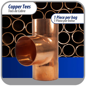 Appli Parts AP-T218 2-1/8 in Wrot Copper Tee CxCxC connections for refrigeration, air conditioning and plumbing applications ACR and Type L copper pipe
