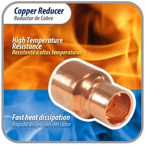 Appli Parts AP-R034012 Reductor de Cobre de 3/4x1/2 pulg Conexiones CxC soldadas para aplicaciones de refrigeracion, aire acondicionado y plomeria Tuberia de cobre ACR y Tipo L