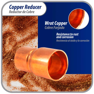 Appli Parts AP-R078034 Reductor de Cobre de 7/8x3/4 pulg Conexiones CxC soldadas para aplicaciones de refrigeracion, aire acondicionado y plomeria Tuberia de cobre ACR y Tipo L