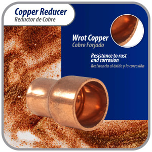 Appli Parts AP-R012038 Reductor de Cobre de 1/2x3/8 pulg Conexiones CxC soldadas para aplicaciones de refrigeracion, aire acondicionado y plomeria Tuberia de cobre ACR y Tipo L
