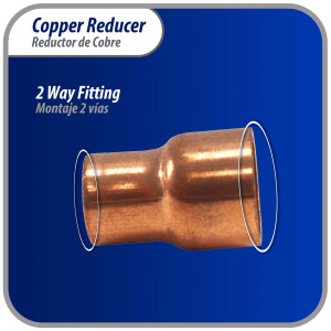 Appli Parts AP-R012038 Reductor de Cobre de 1/2x3/8 pulg Conexiones CxC soldadas para aplicaciones de refrigeracion, aire acondicionado y plomeria Tuberia de cobre ACR y Tipo L