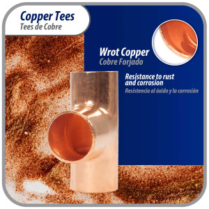 Appli Parts AP-T058 5/8 in Wrot Copper Tee CxCxC connections for refrigeration, air conditioning and plumbing applications ACR and Type L copper pipe