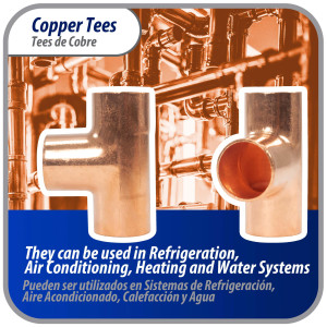 Appli Parts AP-T058 5/8 in Wrot Copper Tee CxCxC connections for refrigeration, air conditioning and plumbing applications ACR and Type L copper pipe