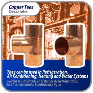 Appli Parts AP-T138 1-3/8in Wrot Copper Tee CxCxC connections for refrigeration, air conditioning and plumbing applications ACR and Type L copper pipe