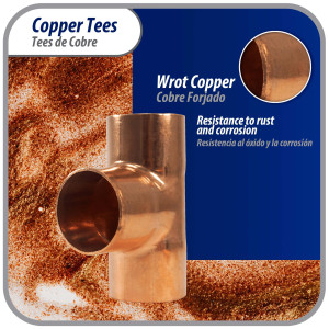 Appli Parts AP-T138 1-3/8in Wrot Copper Tee CxCxC connections for refrigeration, air conditioning and plumbing applications ACR and Type L copper pipe