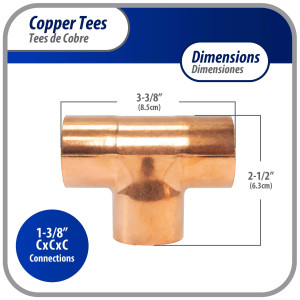 Appli Parts AP-T138 1-3/8pulg Tee de Cobre Conexiones CxCxC soldadas para aplicaciones de refrigeracion, aire acondicionado y plomeria Tuberia de Cobre ACR y Tipo L