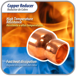 Appli Parts AP-R158118 Reductor de Cobre de 1-5/8x1-1/8 pulg Conexiones CxC soldadas para aplicaciones de refrigeracion, aire acondicionado y plomeria Tuberia de cobre ACR y Tipo L