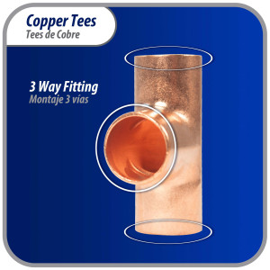 Appli Parts AP-T038 3/8 in Wrot Copper Tee CxCxC connections for refrigeration, air conditioning and plumbing applications ACR and Type L copper pipe