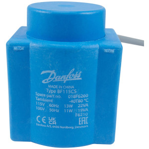 Danfoss 018F6260 Bobina para Solenoide 110 V, 60 Hz, 11 W, 115 V, 50 Hz, 13 W, con Cable de 1 m, IP 67, BF115CS