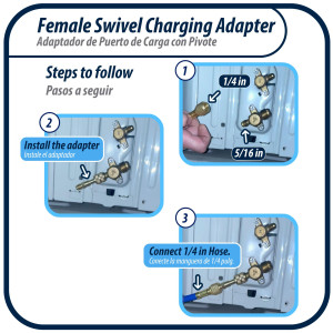 Appli Parts APCA-51614S  Adaptador de Carga 5/16 pulg Hembra x 1/4 pulg Macho, SAE, R410 Mini Split con Pivote, valvula Gusanillo y depresor