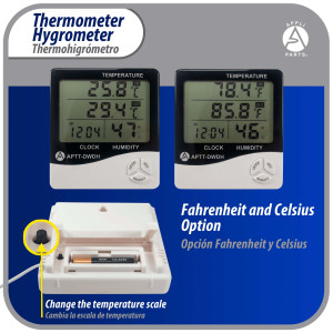 Appli Parts APTT-DWDH Indoor Temperature and Humidity Monitor with Hygrometer for Accurate Temp and Humidity Monitoring for Precise Indoor Climate Control with cable sensor for outside temperature