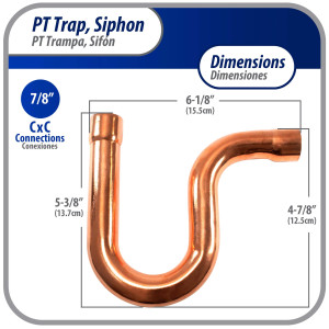 Appli Parts AP-PT078 7/8 in Wrot Copper Suction P-Trap ODF CxC connections for refrigeration, air conditioning and plumbing applications ACR and Type L copper pipe