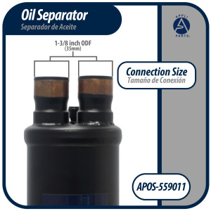 Appli Parts APOS-559011 Separador de Aceite 1 3/8 pulg ODF Soldable, CFC,HCFC,HFC,R22,R407C,R502,R134a,R404A,R507, Temperatura de trabajo desde -10 C a 130 C