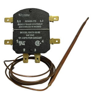 Robertshaw 5430-175 Termostato Cocina Horno 140 a 500 F Broil 375 a 530 F Capilar 60 pulg Vastago Cortable a 2 pulg Vastago Plano .187 Posicion plana Abajo